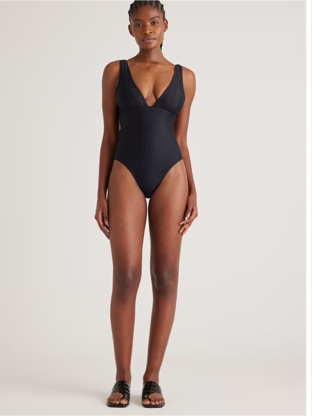 Quince Italian Plunge One-Piece Black Swimsuit NEW XS - Picture 1 of 10